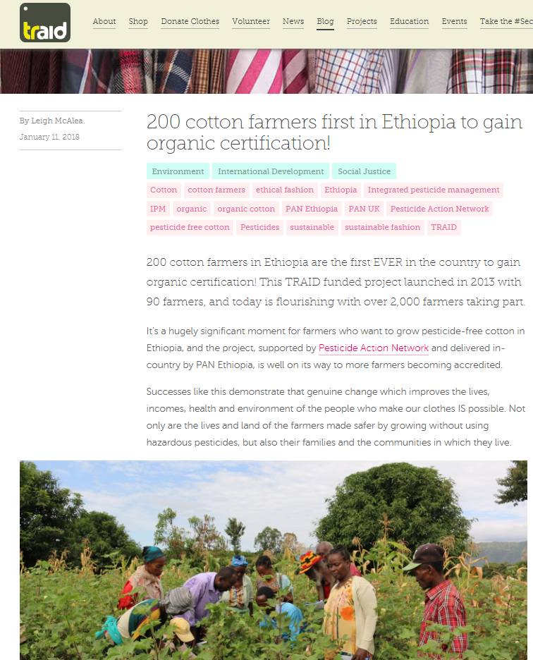 TRAID - 200 cotton farmers first in Ethiopia to gain organic certification