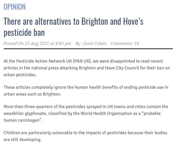 Brighton and Hove News - There are alternatives to Brighton and Hove’s pesticide ban