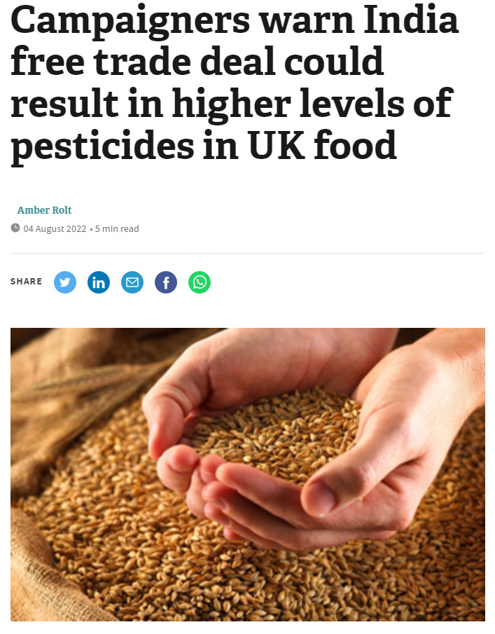 Business Green: Campaigners warn India free trade deal could result in higher levels of pesticides in UK food