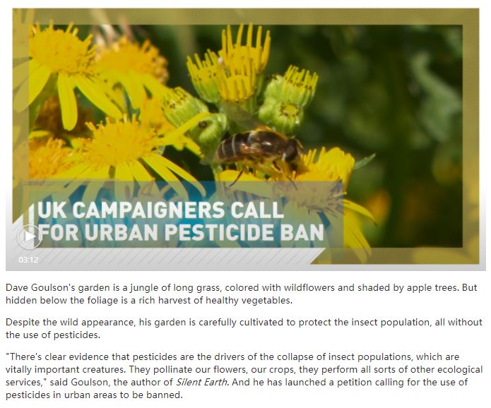 CGTN - Campaigners call for UK ban on urban pesticide use to save wildlife
