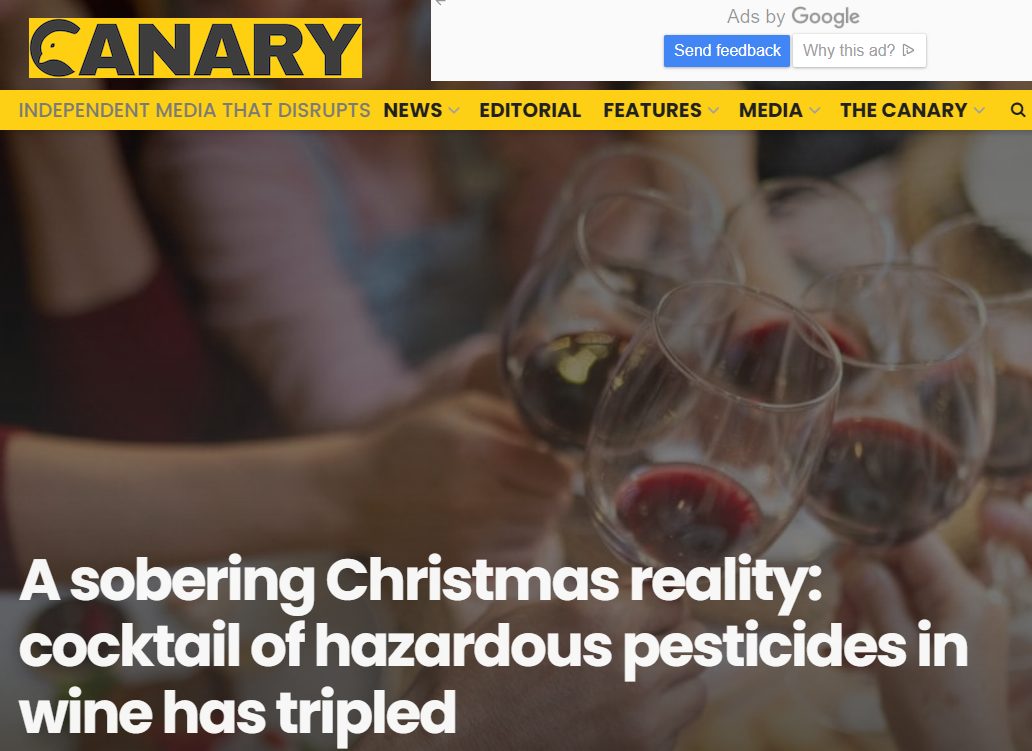 Canary: A sobering Christmas reality - cocktail of hazardous pesticides in wine has tripled