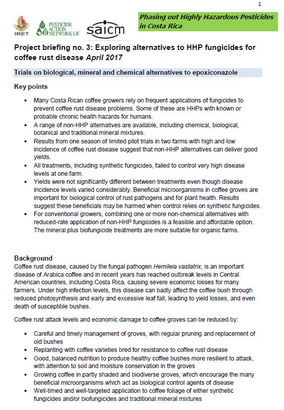 Phasing out HHPs in Costa Rica - Alternatives to HHPs in Coffee Rust Disease