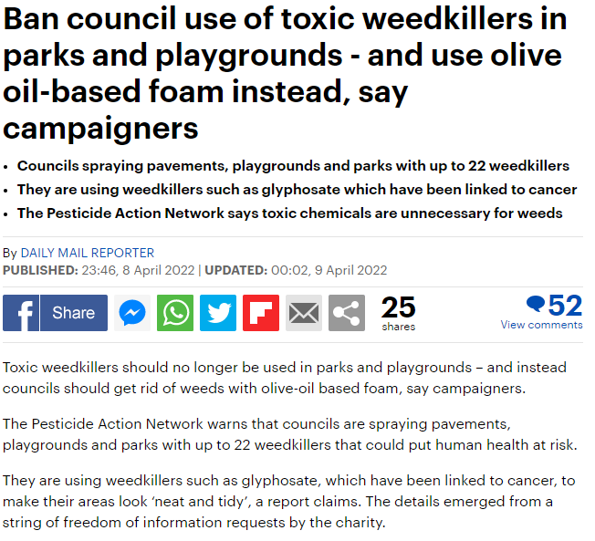 Daily Mail: Ban council use of toxic weedkillers in parks and playgrounds