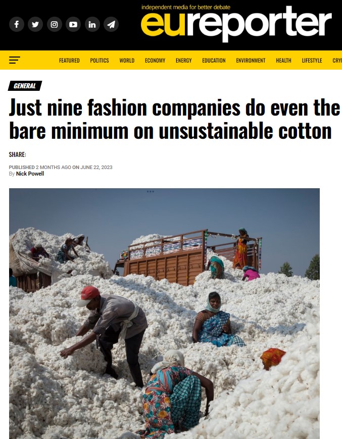 EU Reporter: Just nine fashion companies do even the bare minimum on unsustainable cotton