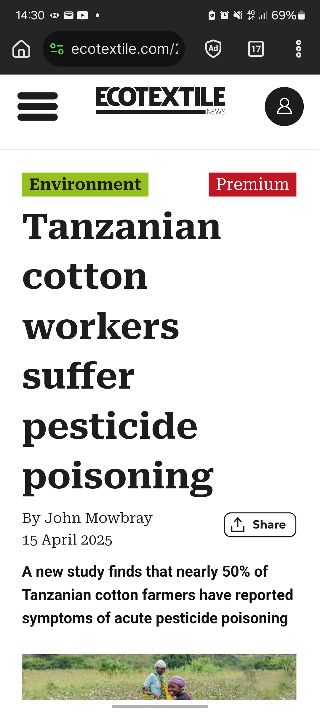 Tanzanian cotton workers suffer pesticide poisoning