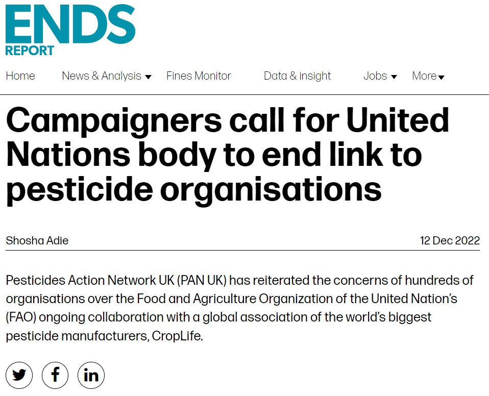 Ends Report: Campaigners call for United Nations body to end link to pesticide orgs