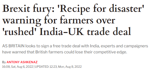 Express: 'Recipe for disaster' warning for farmers over 'rushed' India-UK trade deal