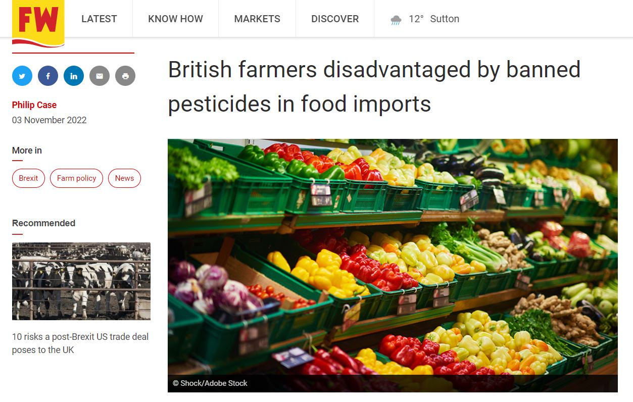Farmers Weekly: British farmers disadvantaged by banned pesticides in food imports