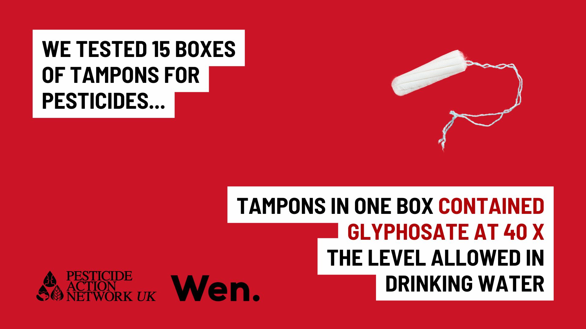 A sample of tampons found to contain glyphosate at 40 x the level allowed in drinking water