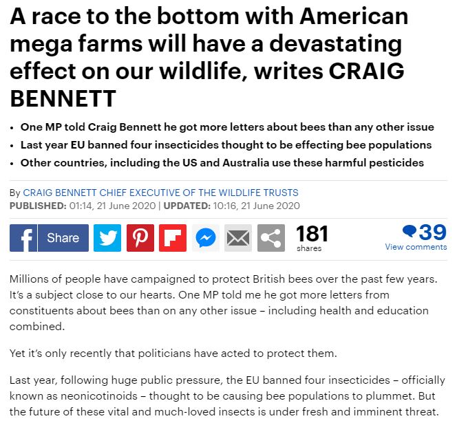 Daily Mail: A race to the bottom with American mega farms will have a devastating effect on our wildlife