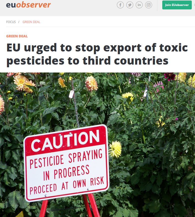 EU Observer: EU urged to stop export of toxic pesticides to third countries