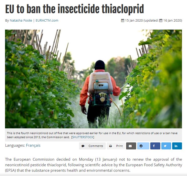 Euractiv - EU to ban the insecticide thiacloprid