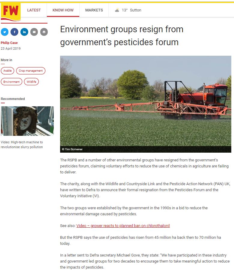 Farmers Weekly - Environment groups resign from pesticides forum