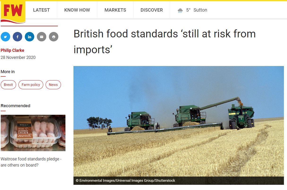 Farmers Weekly: British food standards ‘still at risk from imports’