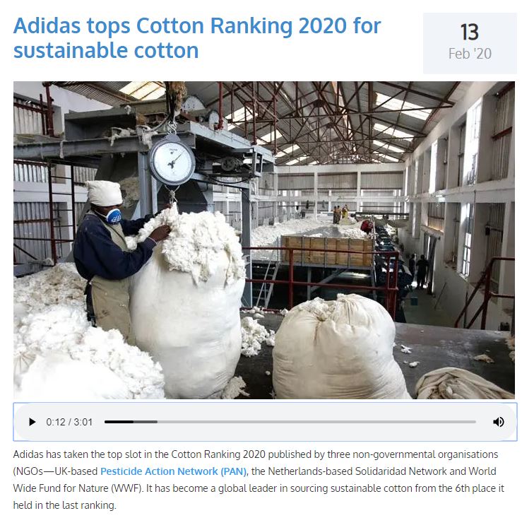 Fibre2Fashion: Adidas tops Cotton Ranking 2020 for sustainable cotton