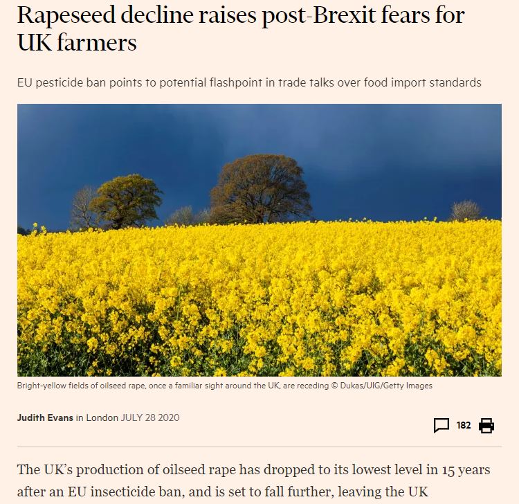 Financial Times: Rapeseed decline raises post-Brexit fears for UK farmers