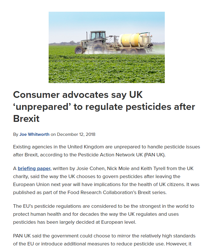 Food Safety News - UK unprepared to regulate pesticides after Brexit