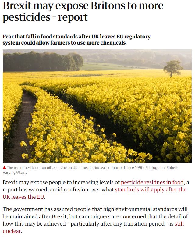 Guardian - Brexit may expose Britons to more pesticides