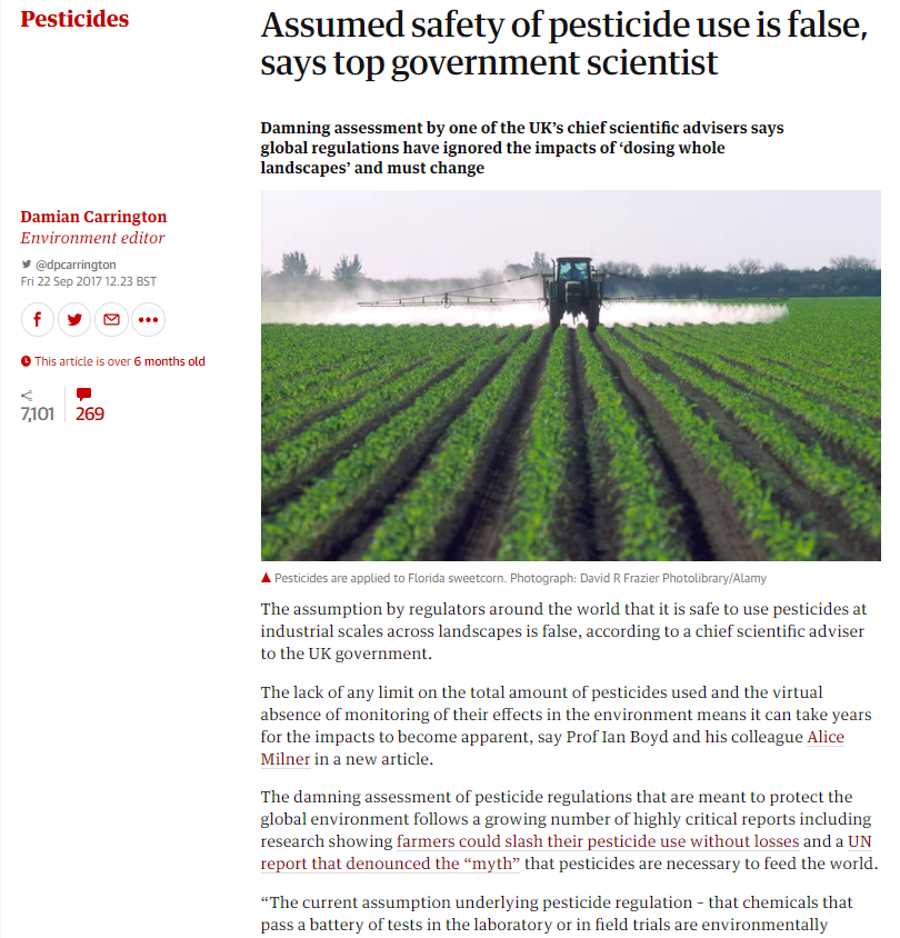 The Guardian - Assumed safety of pesticide use is false