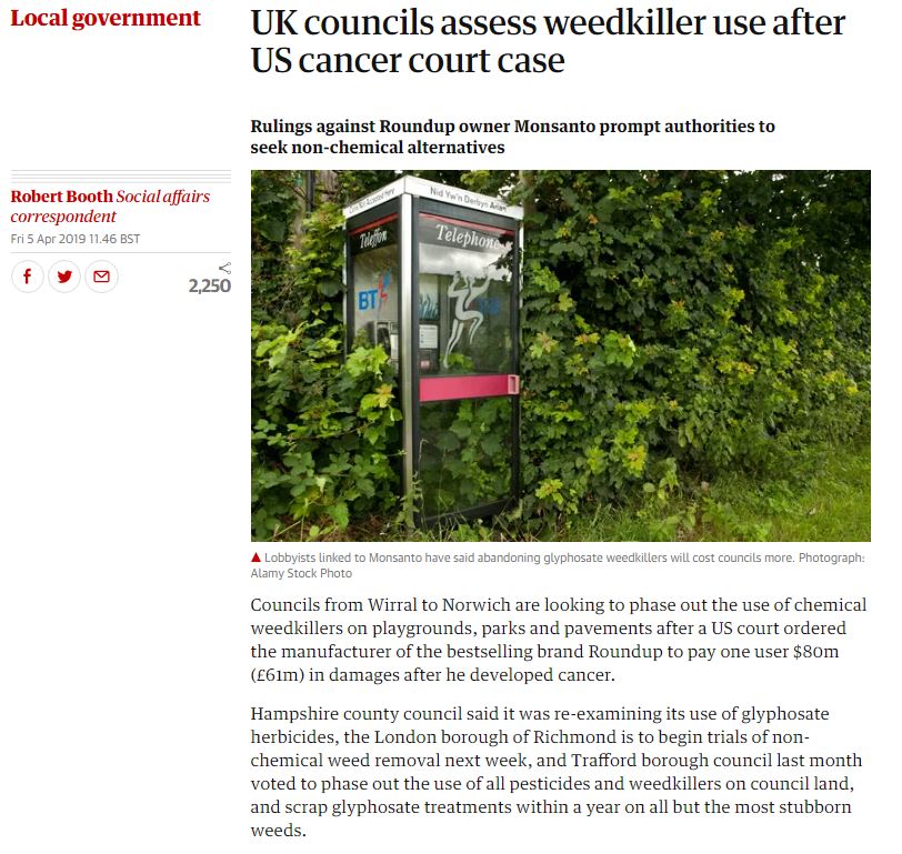 The Guardian: UK Councils assess weedkiller use after US cancer court case