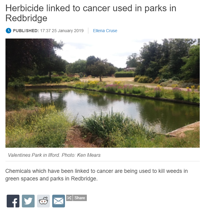 Ilford Recorder - Herbicide linked to cancer used in parks in Redbridge