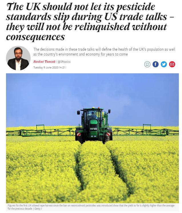 Independent: The UK should not let its pesticide standards slip during US trade talks by Baskut Tuncak