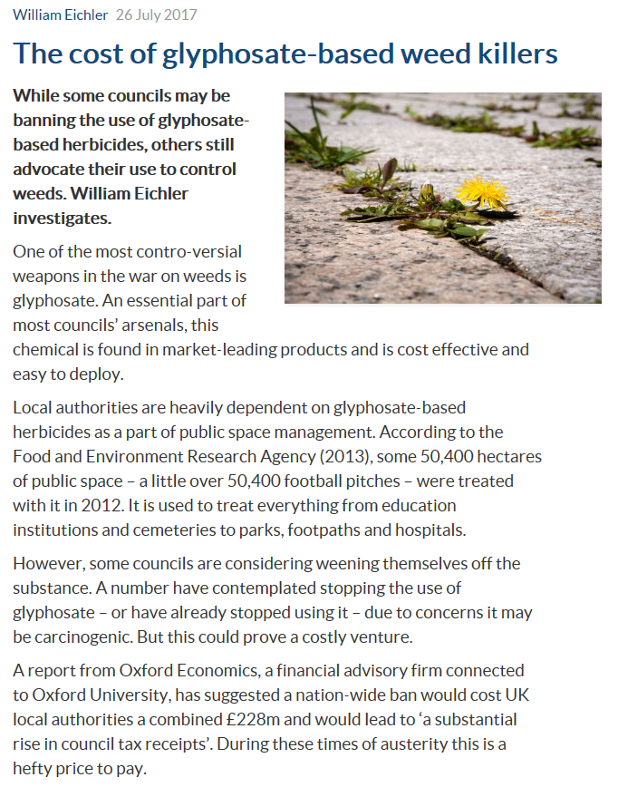 LocalGov - The cost of glyphosate-based weed killers