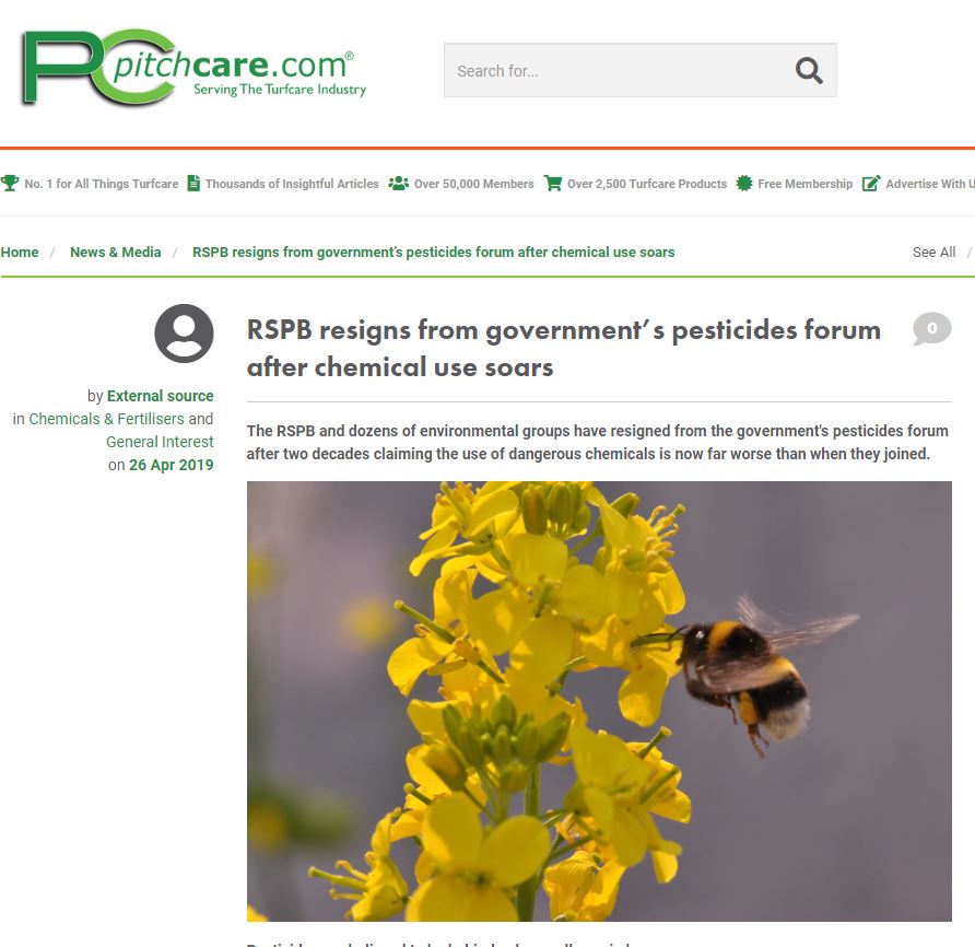 PitchCare - RSPB resigns from government’s pesticides forum after chemical use soars