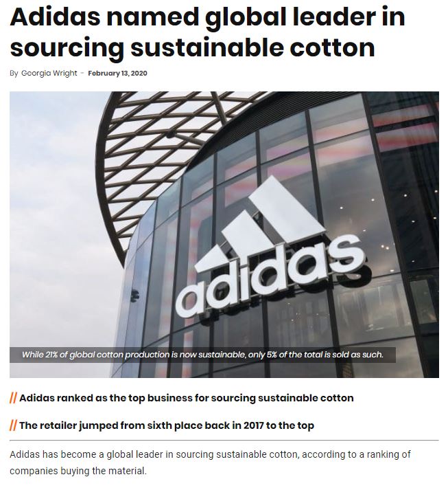 Retail Gazette: Adidas named global leader in sourcing sustainable cotton