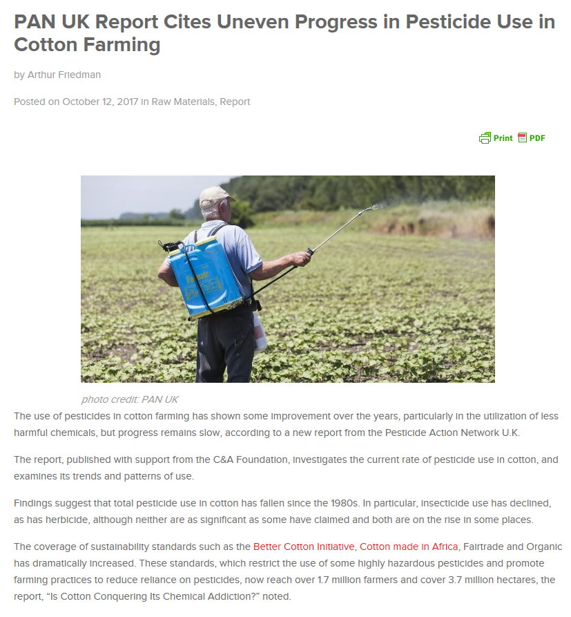 Sourcing Journal - PAN UK report cites uneven progress in pesticide use in cotton
