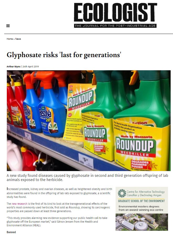 The Ecologist - Glyphosate risks last for generations