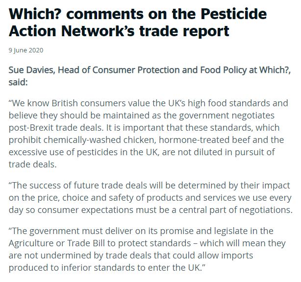 Which?: Comments on Pesticide Action Network's trade report