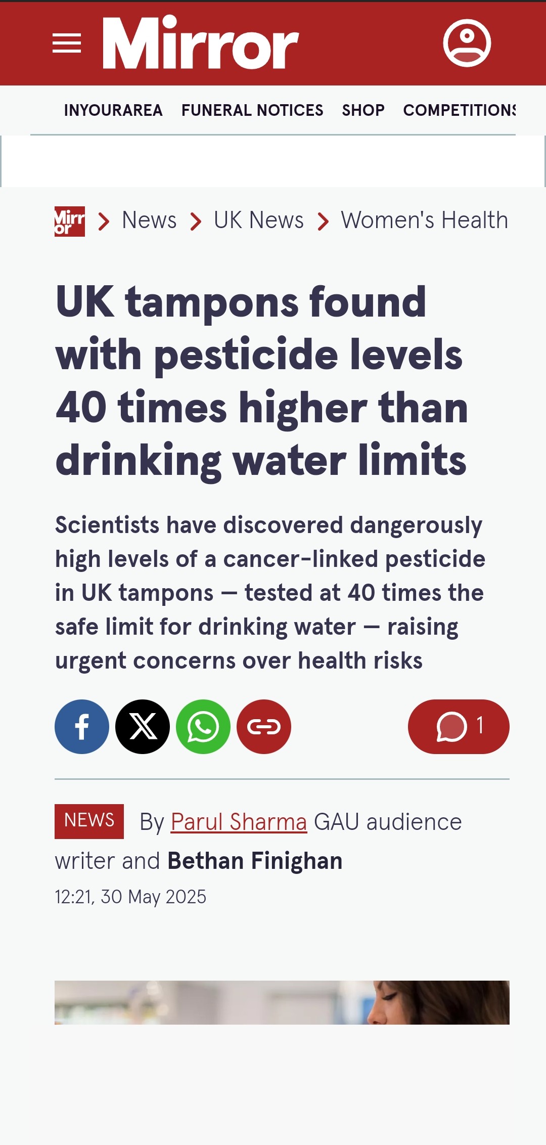 UK tampons found with pesticide levels 40 times higher than drinking water limits