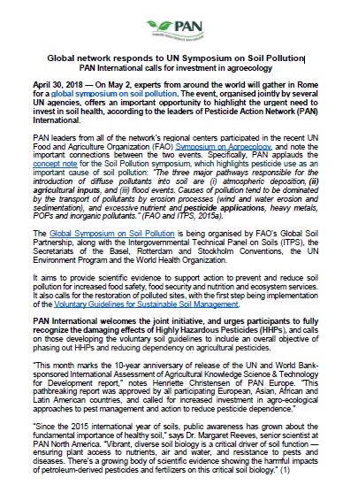 PAN International Press Release - Global Symposium on Soil Pollution