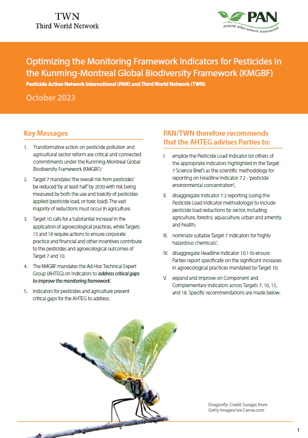 PAN-TWN Optimising the KMGBF Monitoring Indicators for Pesticides