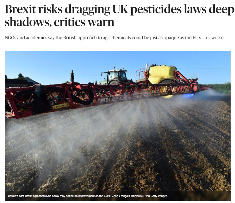 Politico - Brexit risks dragging UK pesticides laws deeper into shadows