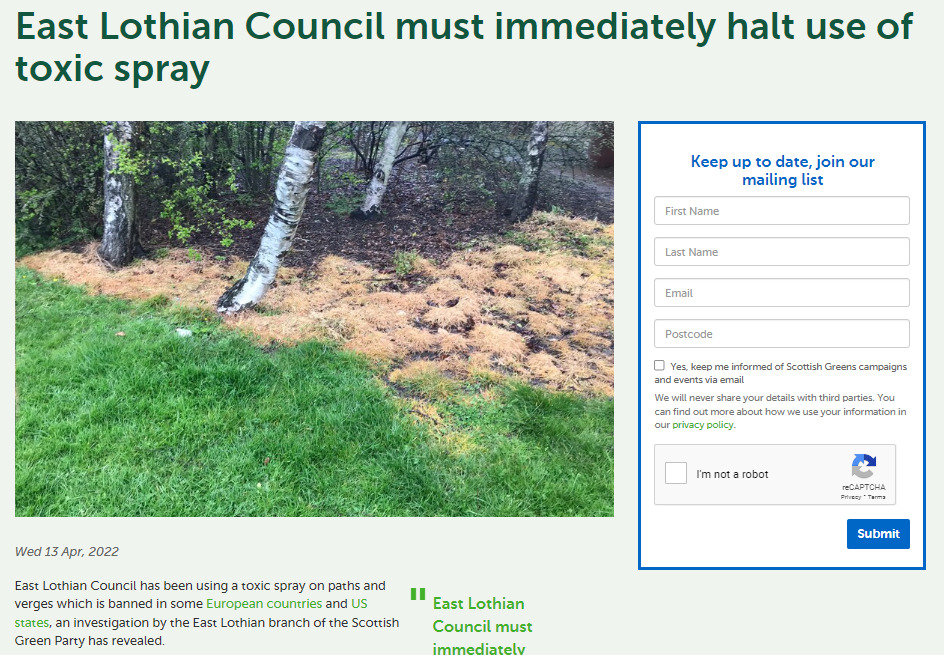 Scottish Greens: East Lothian Council must immediately halt use of toxic spray