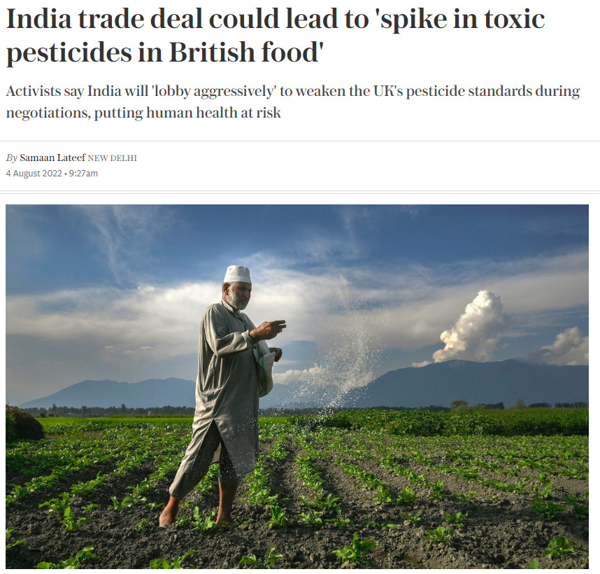 The Telegraph: India trade deal could lead to 'spike in toxic pesticides in British food'