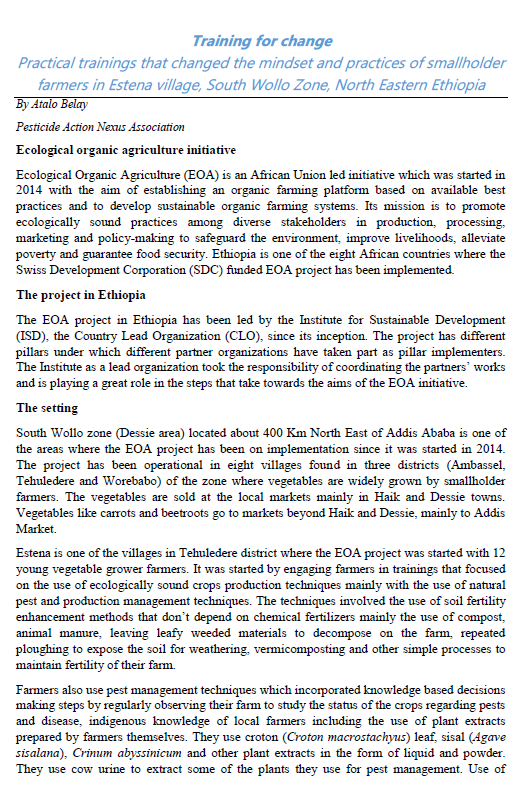 Training for Change - changes in smallholder veg practices in Estena, Ethiopia