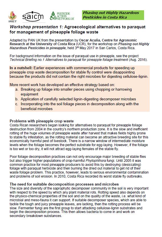 Phasing out HHPs in Costa Rica - Alternatives to paraquat in pineapple foliage waste